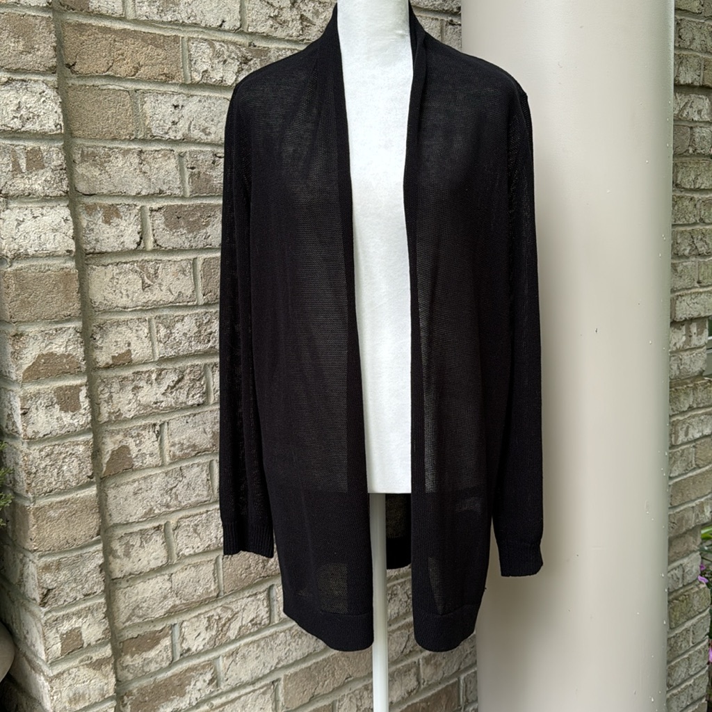 T Tahari Black Open Weave Knit Cardigan - L